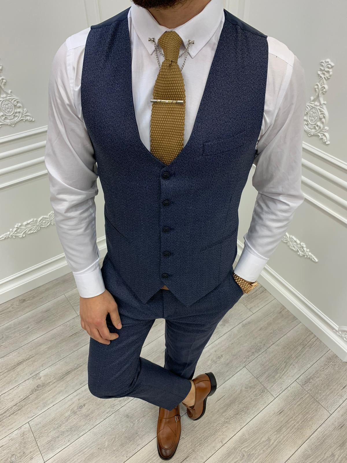 Casatani Navy Blue Slim Fit Plaid Suit-baagr.myshopify.com-1-BOJONI