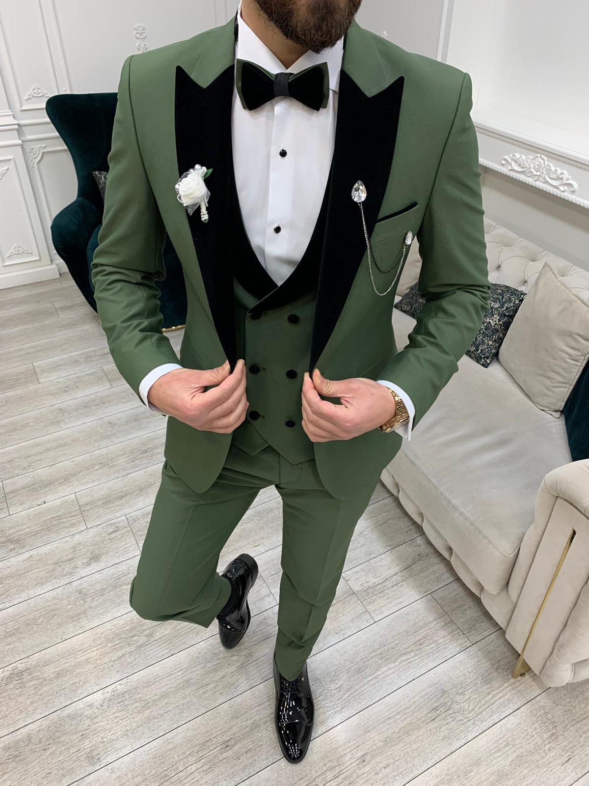 Bojoni Tishko Olive Velvet  Slim Fit Tuxedo