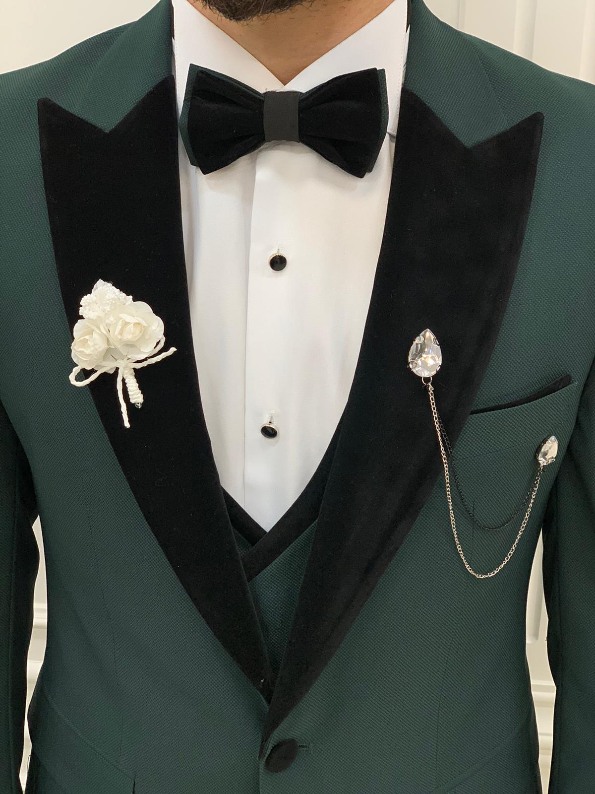 Bojoni Tishko Green Velvet  Slim Fit Tuxedo