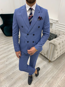 Bojoni Double Breasted Sky Blue Slim Fit Suit