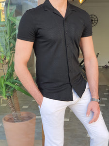 Mantova Black Slim Fit Short Sleeve Shirt-baagr.myshopify.com-Shirt-BOJONI