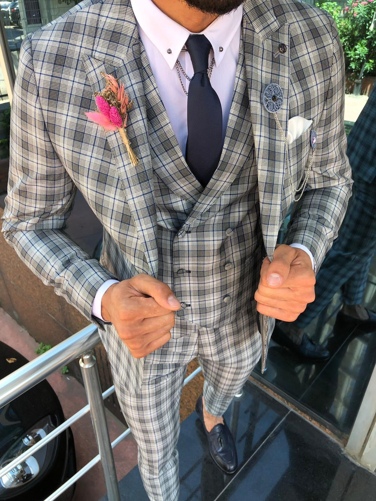 Andriano Slim-Fit Plaid Suit in Gray-baagr.myshopify.com-suit-BOJONI