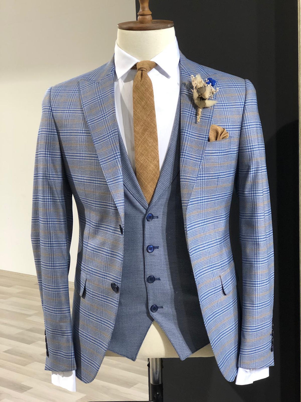 Slim-Fit Plaid Suit Vest Indigo-baagr.myshopify.com-suit-BOJONI