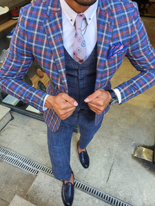 Caravajo Navy Blue Slim Fit Plaid Check Suit-baagr.myshopify.com-suit-BOJONI