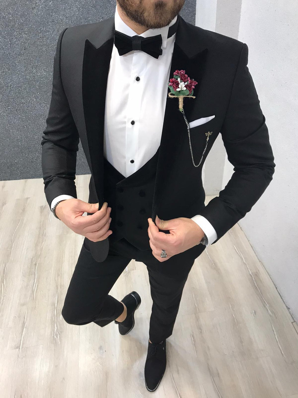 Nova Slim Fit Diamond  Black Tuxedo-baagr.myshopify.com-1-BOJONI