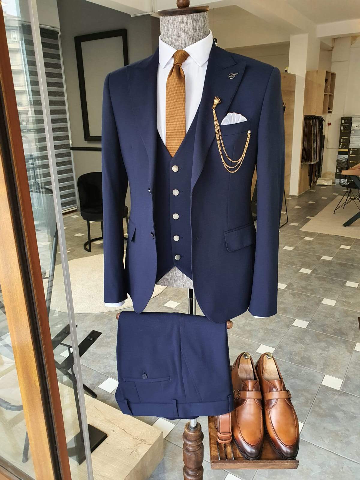 Boston Navy Blue Slim Fit Cotton Suit-baagr.myshopify.com-suit-BOJONI