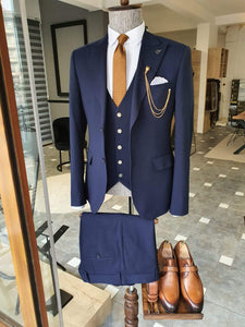 Boston Navy Blue Slim Fit Cotton Suit-baagr.myshopify.com-suit-BOJONI