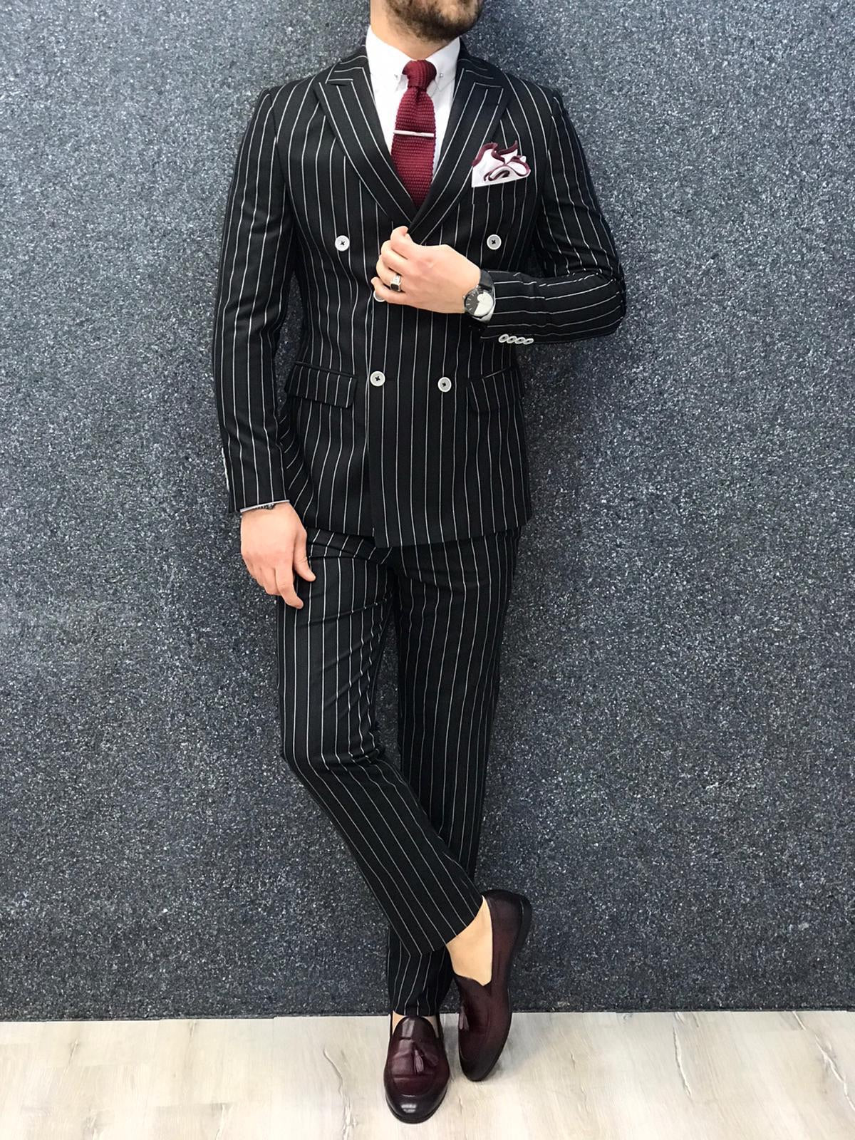 Louis Slim Fit Double Breasted Black Suit-baagr.myshopify.com-1-BOJONI