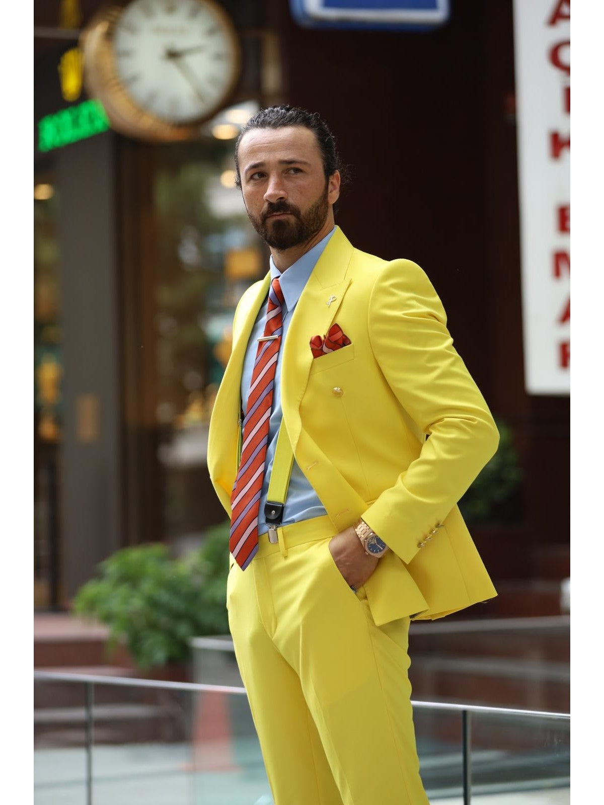 Bojoni Lerno Yellow Slim Fit Double Breasted Suit