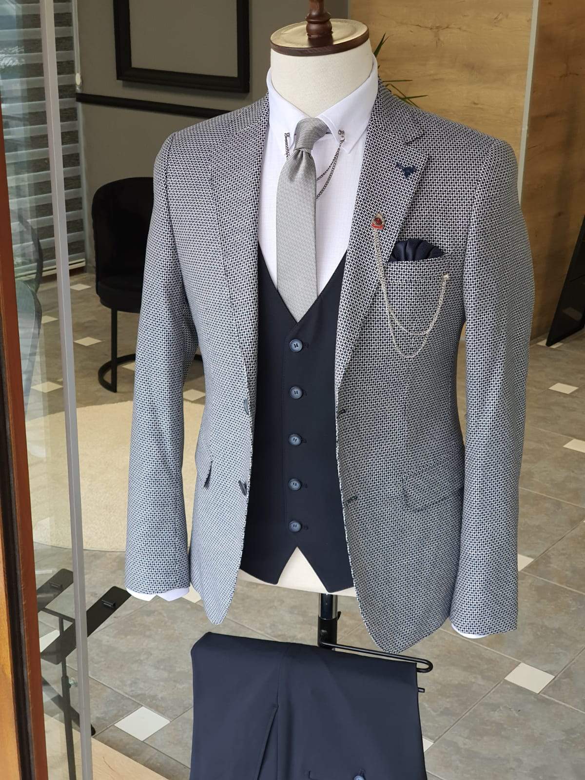 Boston Navy Blue Slim Fit Notch Lapel Suit-baagr.myshopify.com-suit-BOJONI