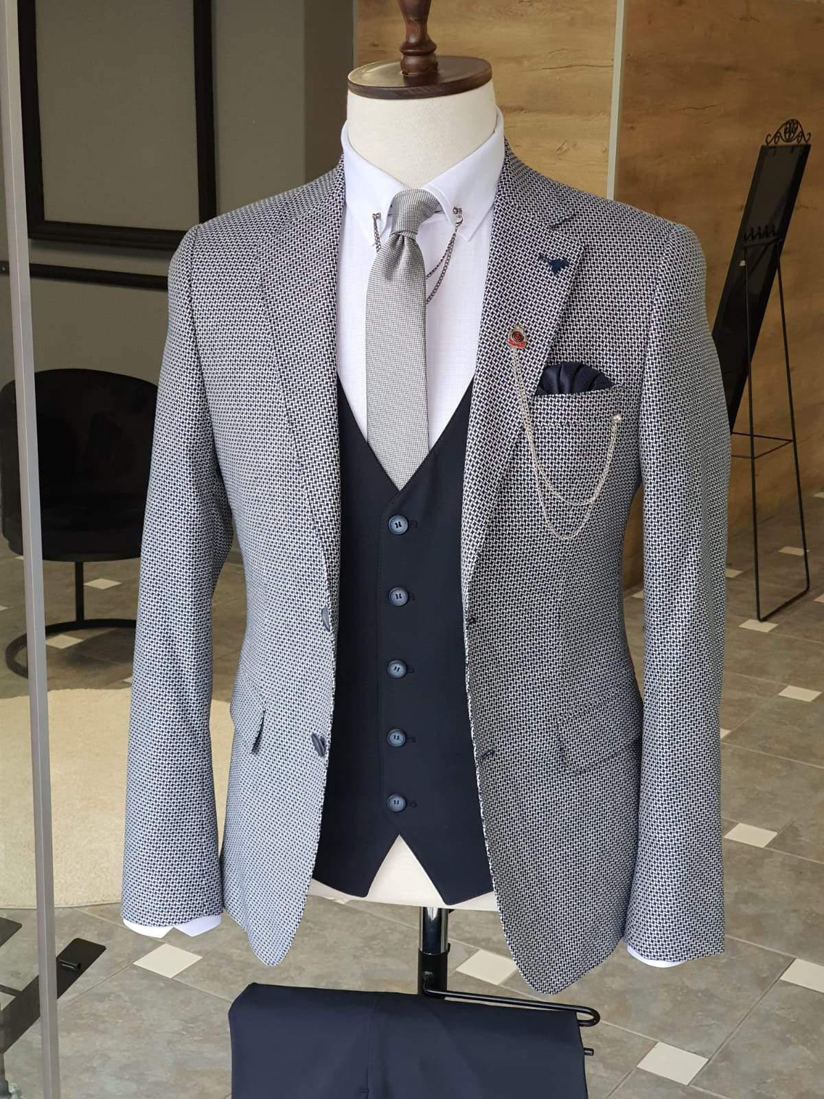 Boston Navy Blue Slim Fit Notch Lapel Suit-baagr.myshopify.com-suit-BOJONI