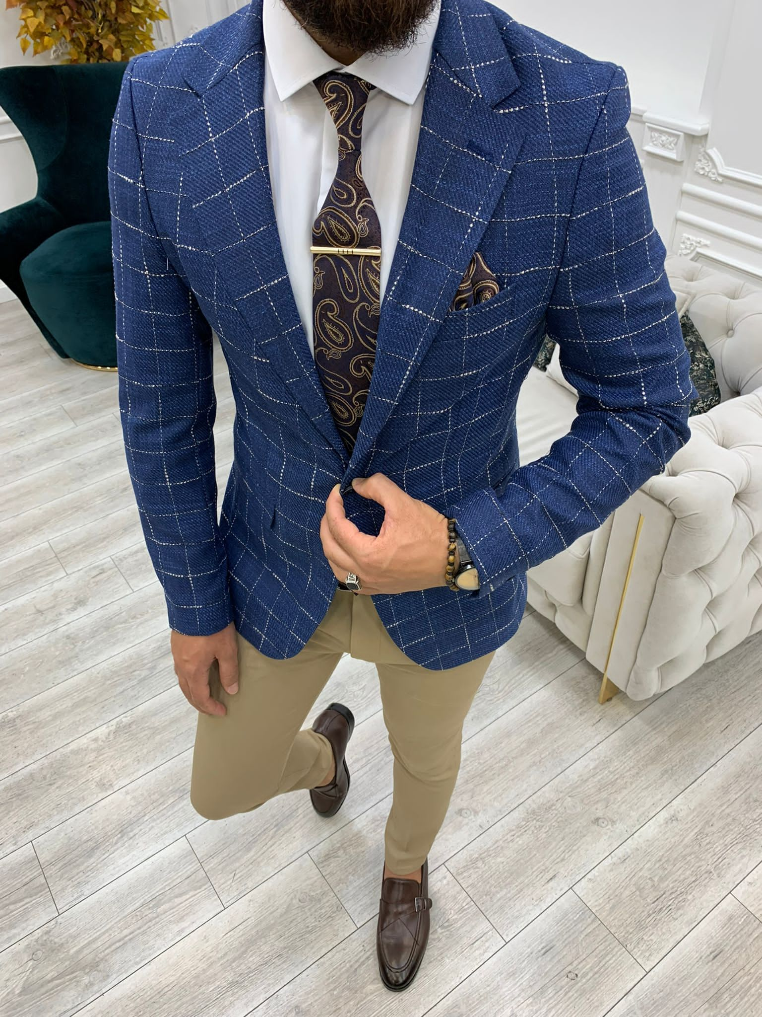 Serra Blue Slim Fit Plaid Suit-baagr.myshopify.com-1-BOJONI