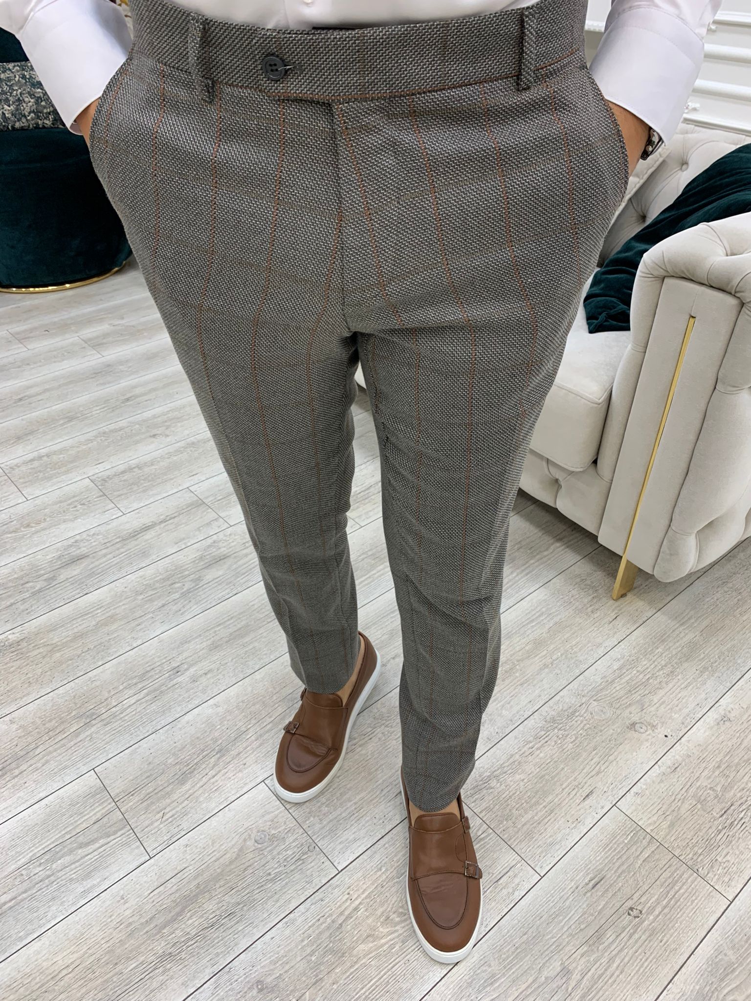 Rosario Light Gray Slim Fit Double Breasted Plaid Suit-baagr.myshopify.com-1-BOJONI