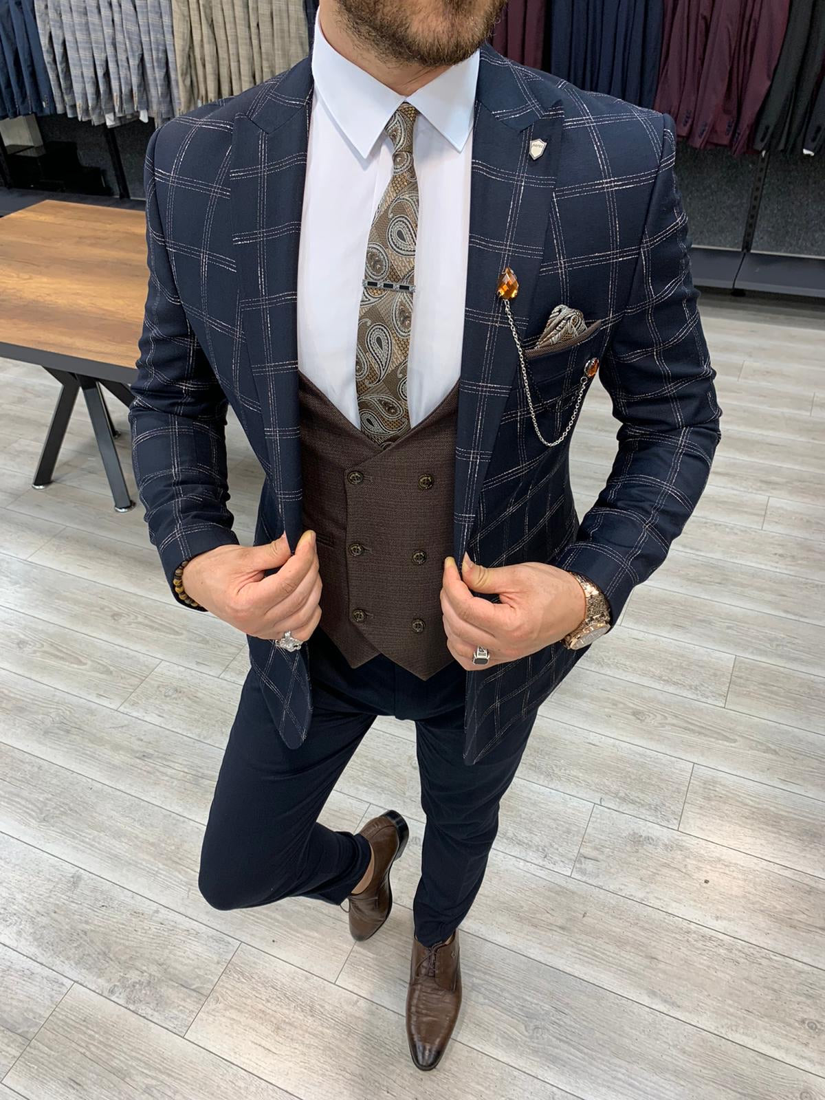 Wilson Dark Blue Slim Fit Plaid Suit-baagr.myshopify.com-1-BOJONI