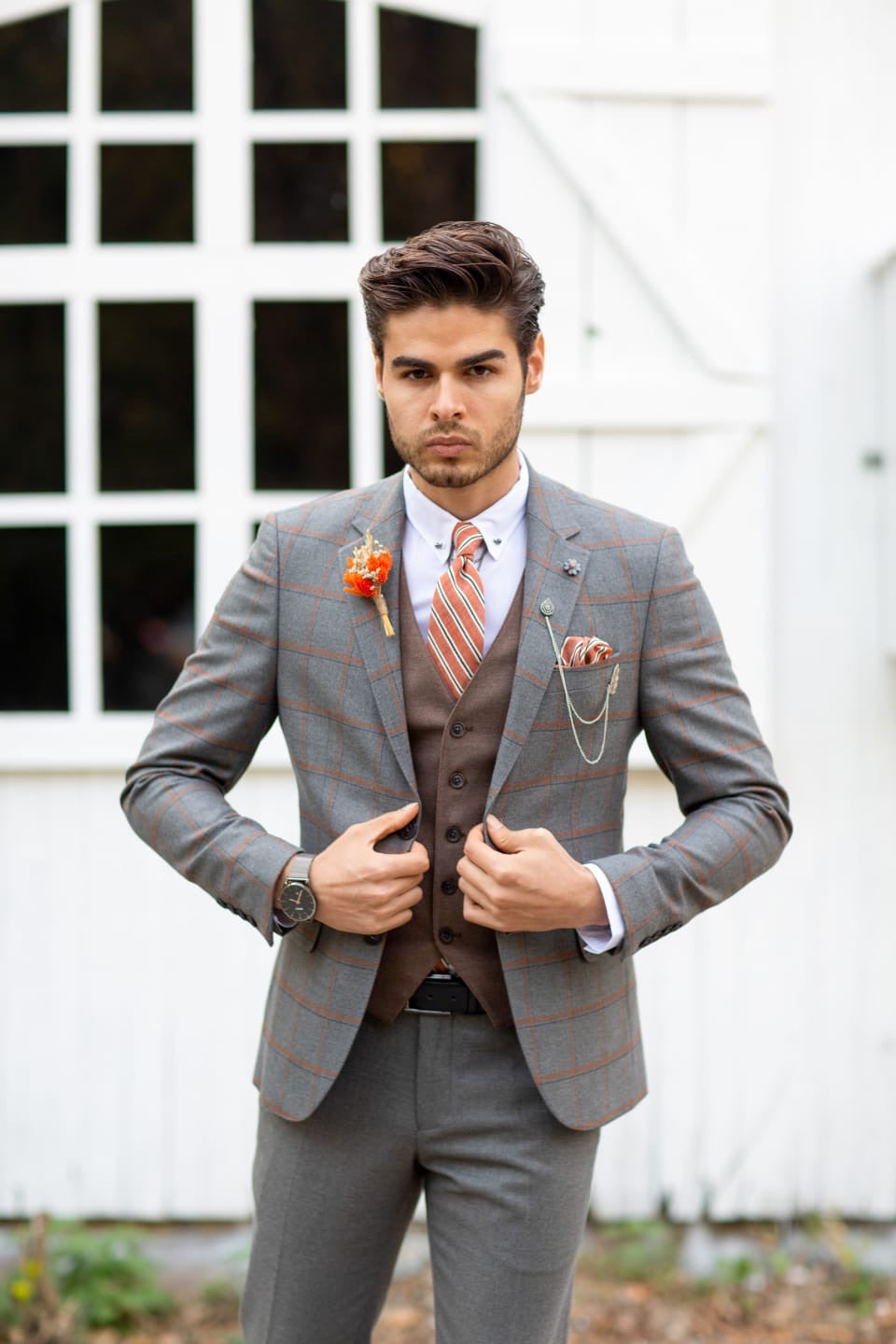 Sapon Slim-Fit Plaid Suit Vest Gray-baagr.myshopify.com-suit-BOJONI