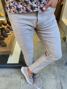 Sparks Beige Slim Fit Handmade Jeans-baagr.myshopify.com-Pants-BOJONI