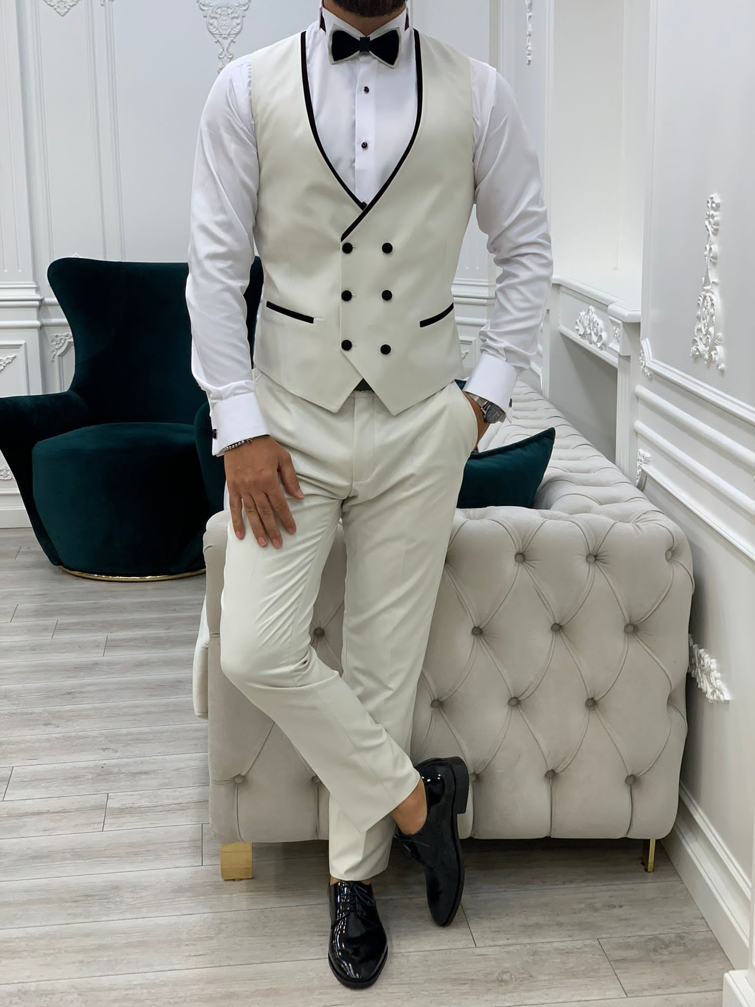 Fettachi White Slim Fit Velvet Peak Lapel Tuxedo-baagr.myshopify.com-1-BOJONI