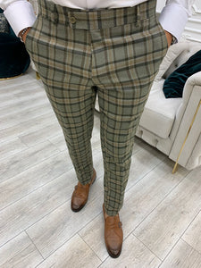 Vince Khaki Slim Fit Double Breasted Plaid Suit-baagr.myshopify.com-1-BOJONI