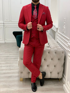 Bojoni Monte Red  Slim Fit Suit