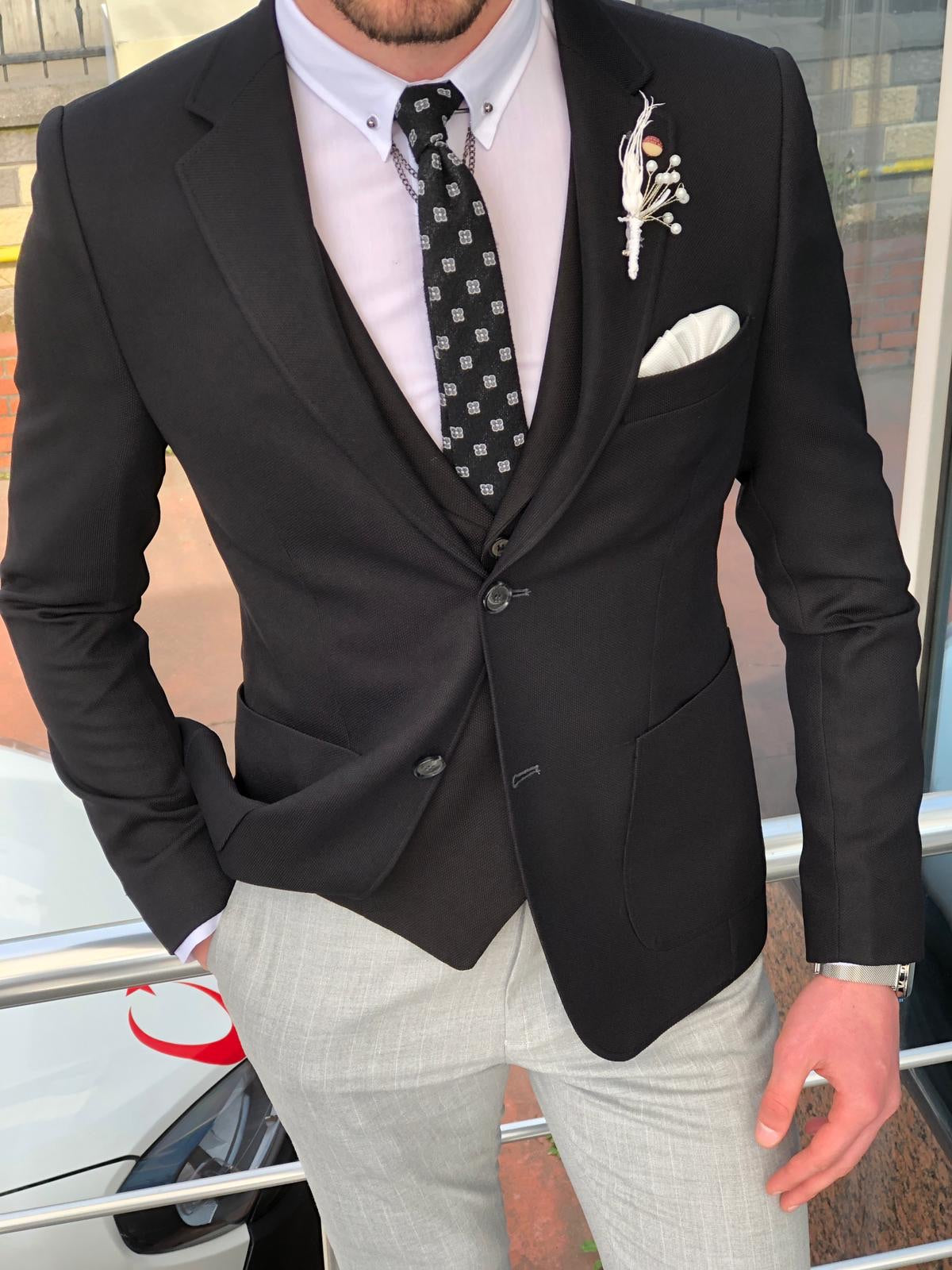 Fendis Slim-Fit Cotton Suit Vest Black-baagr.myshopify.com-suit-BOJONI