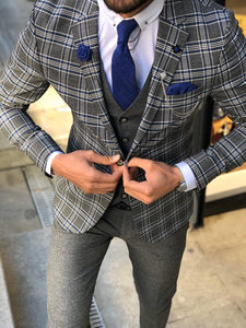 Macr Slim-Fit Plaid Suit Vest Sax-baagr.myshopify.com-suit-BOJONI