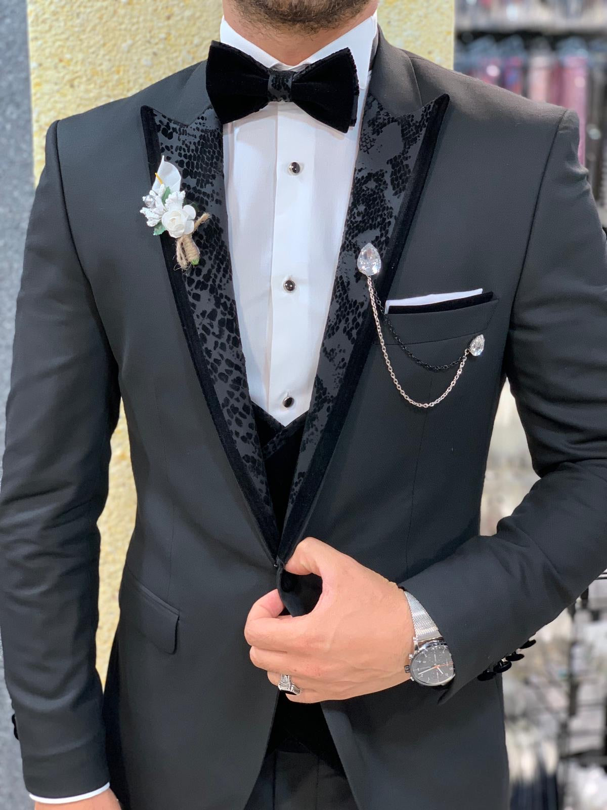 Trivio Black Velvet Slim Fit Tuxedo-baagr.myshopify.com-1-BOJONI