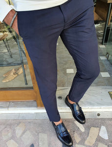 Vicenza Navy Blue Slim Fit Cotton Pants-baagr.myshopify.com-Pants-BOJONI