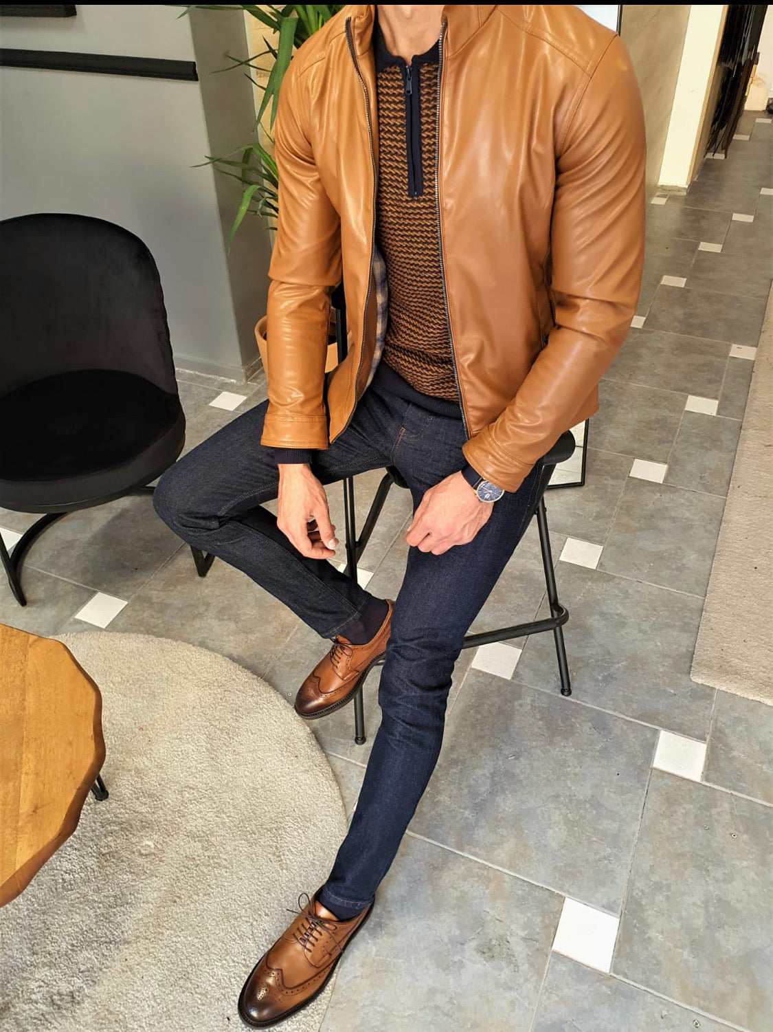 Forenzax Camel Slim Fit Leather Coat-baagr.myshopify.com-Jacket-BOJONI