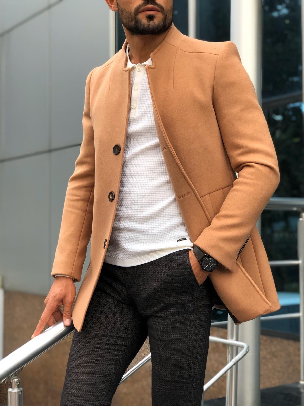 Slim-Fit Wool Coat Camel-baagr.myshopify.com-Jacket-BOJONI