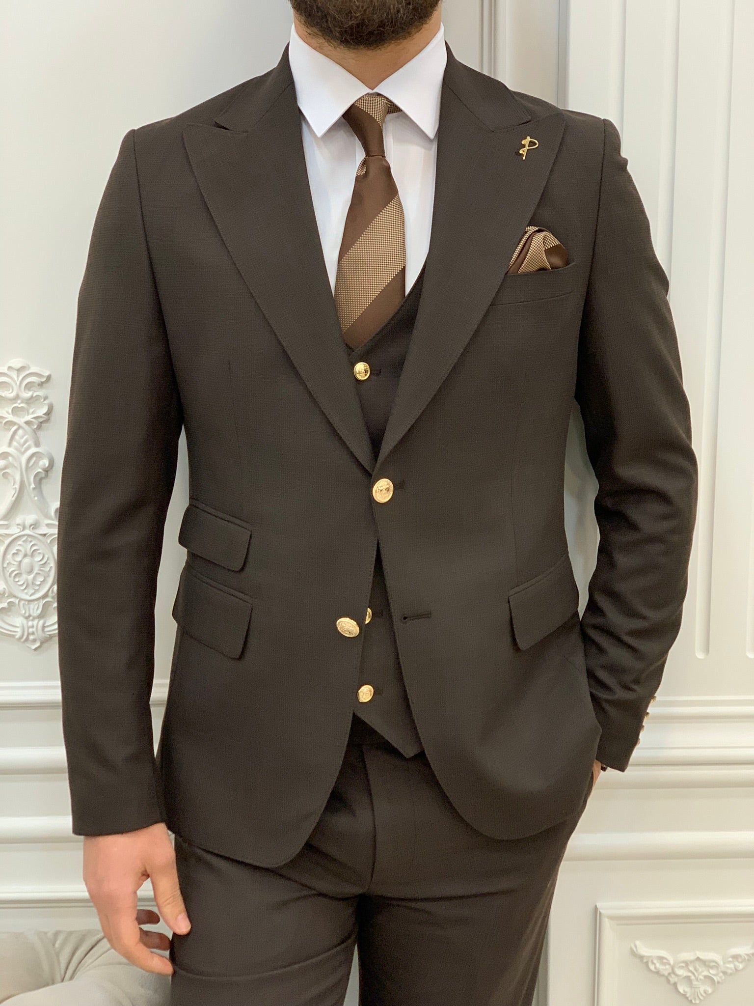 Bojoni Argeli Coffee  Slim Fit Suit