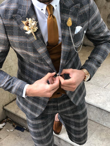 Slim-Fit Plaid Suit Vest Camel & Black-baagr.myshopify.com-suit-BOJONI