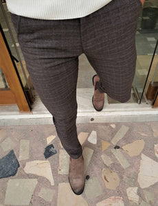 Henderson Brown Slim Fit Plaid Cotton Pants-baagr.myshopify.com-Pants-BOJONI