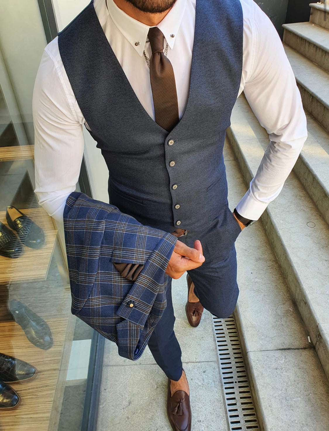 Henderson Navy Blue Slim Fit Plaid Suit-baagr.myshopify.com-suit-BOJONI