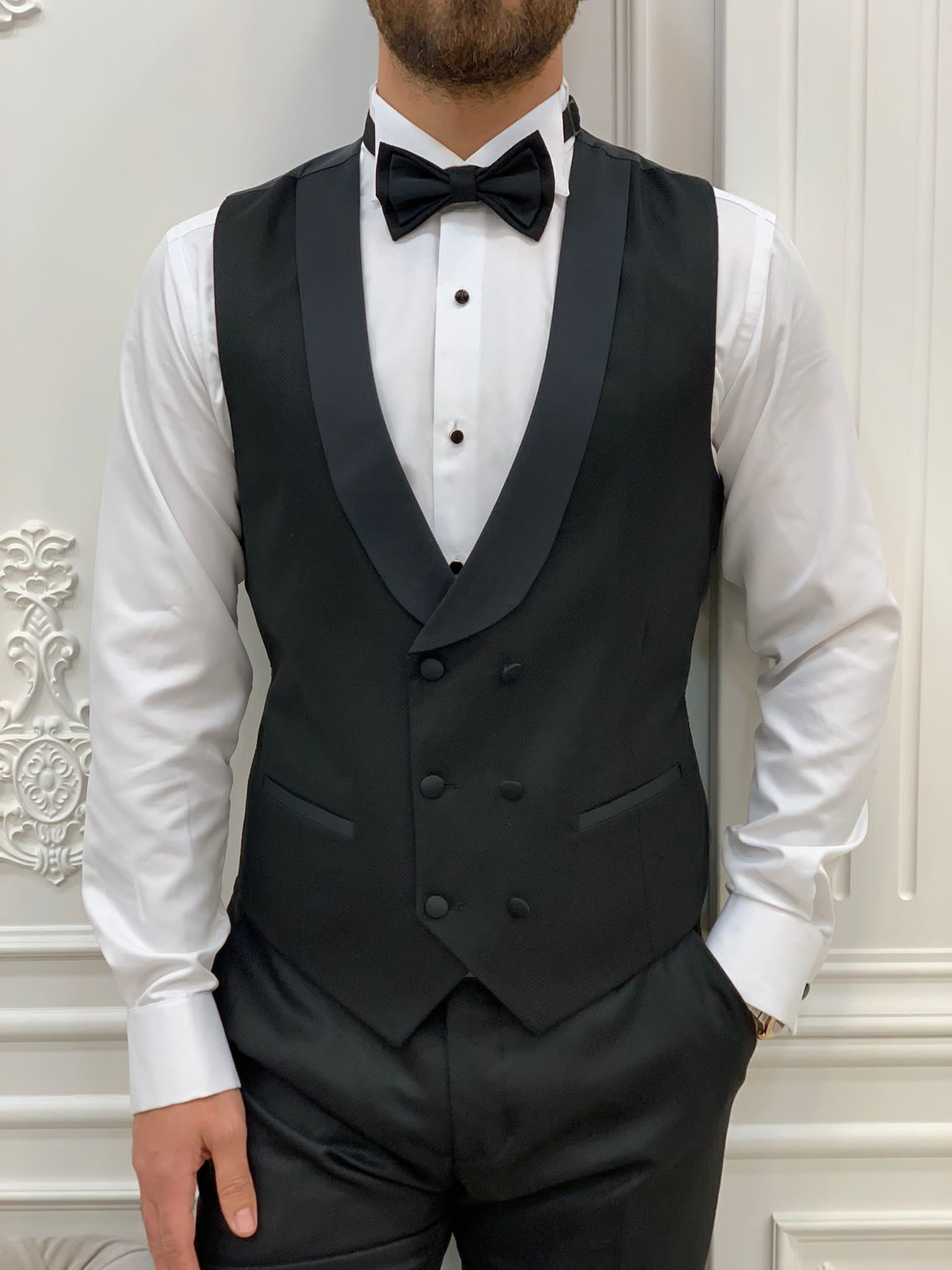 Bojoni Valencia Black Shawl Collar Slim Fit Tuxedo