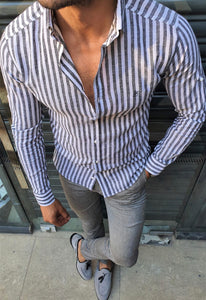 Ardenza Black Slim Fit Striped Shirt-baagr.myshopify.com-Shirt-BOJONI