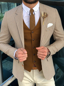 Slim-Fit Plaid Suit Vest Camel-baagr.myshopify.com-suit-BOJONI