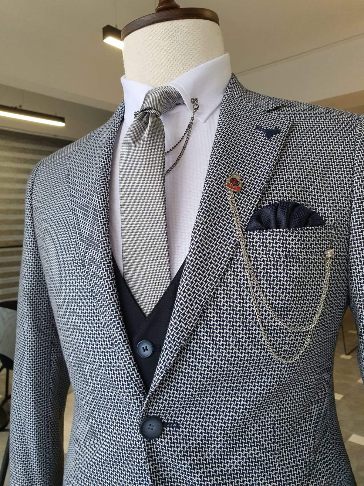 Boston Navy Blue Slim Fit Notch Lapel Suit-baagr.myshopify.com-suit-BOJONI