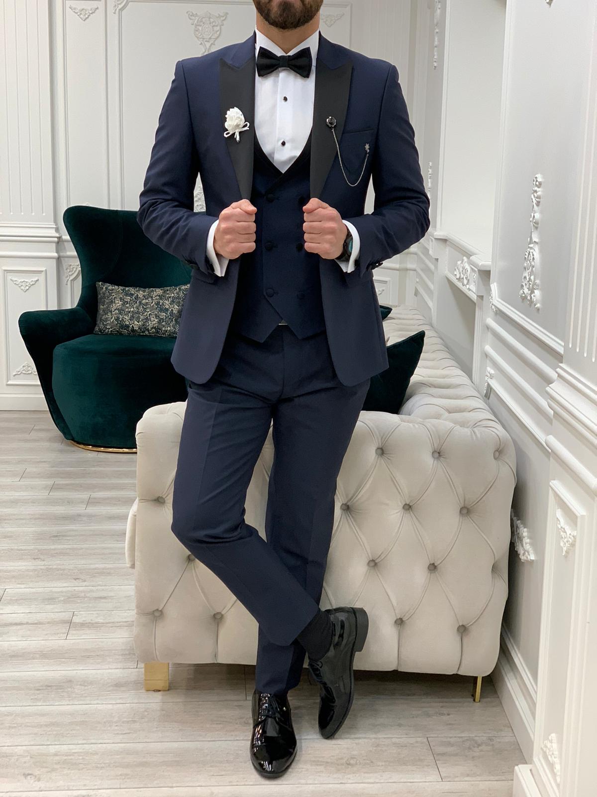 Bojoni Tishko Navy  Slim Fit Tuxedo