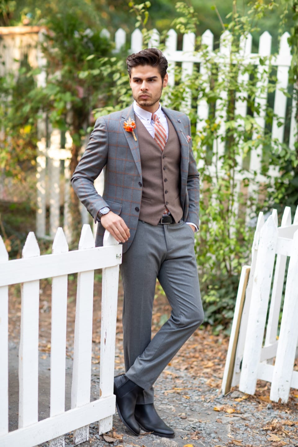 Sapon Slim-Fit Plaid Suit Vest Gray-baagr.myshopify.com-suit-BOJONI