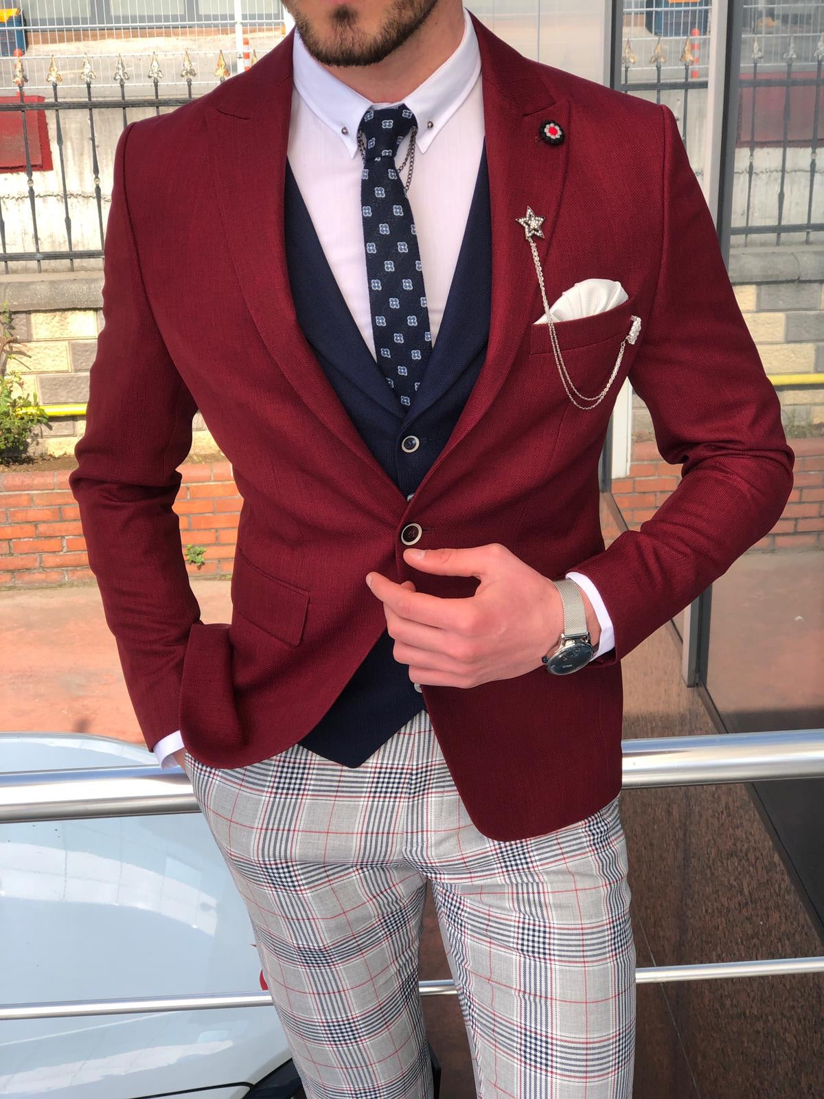 Fendis Slim-Fit Suit Vest Red-baagr.myshopify.com-suit-BOJONI