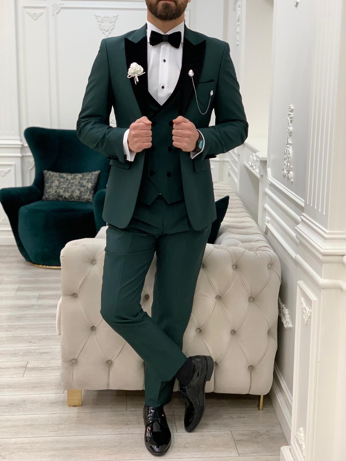 Bojoni Tishko Green Velvet  Slim Fit Tuxedo