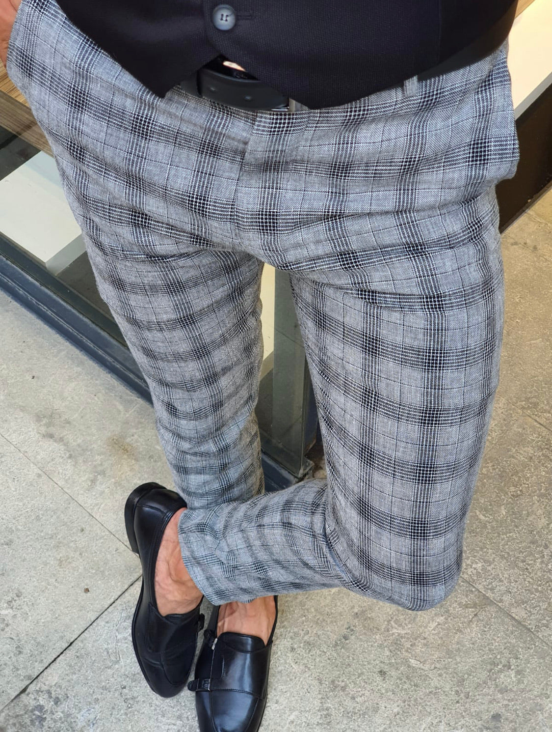 New Bern Black Slim Fit Plaid Pants-baagr.myshopify.com-Pants-BOJONI