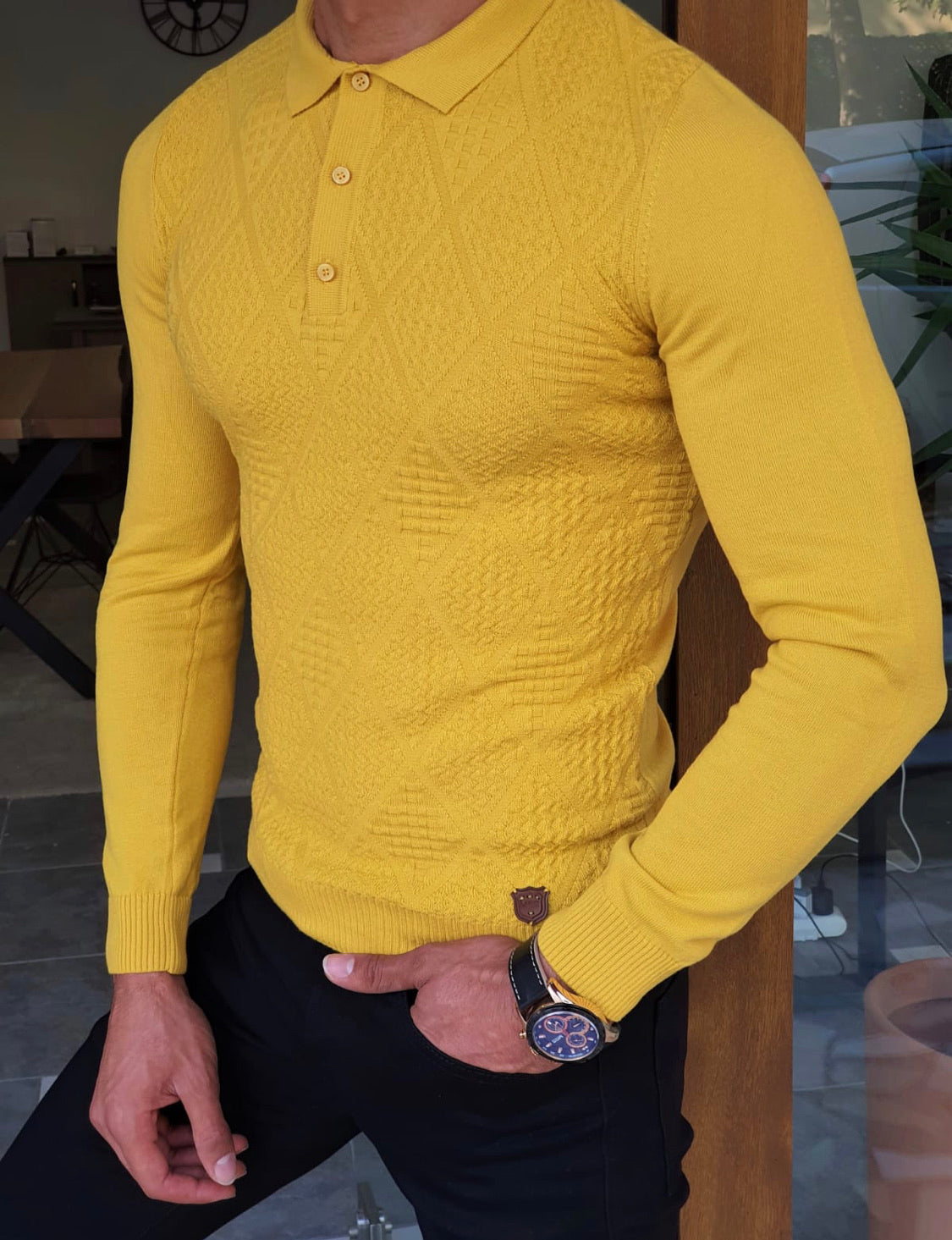 Bloom Yellow Slim Fit Collar Sweater-baagr.myshopify.com-sweatshirts-BOJONI