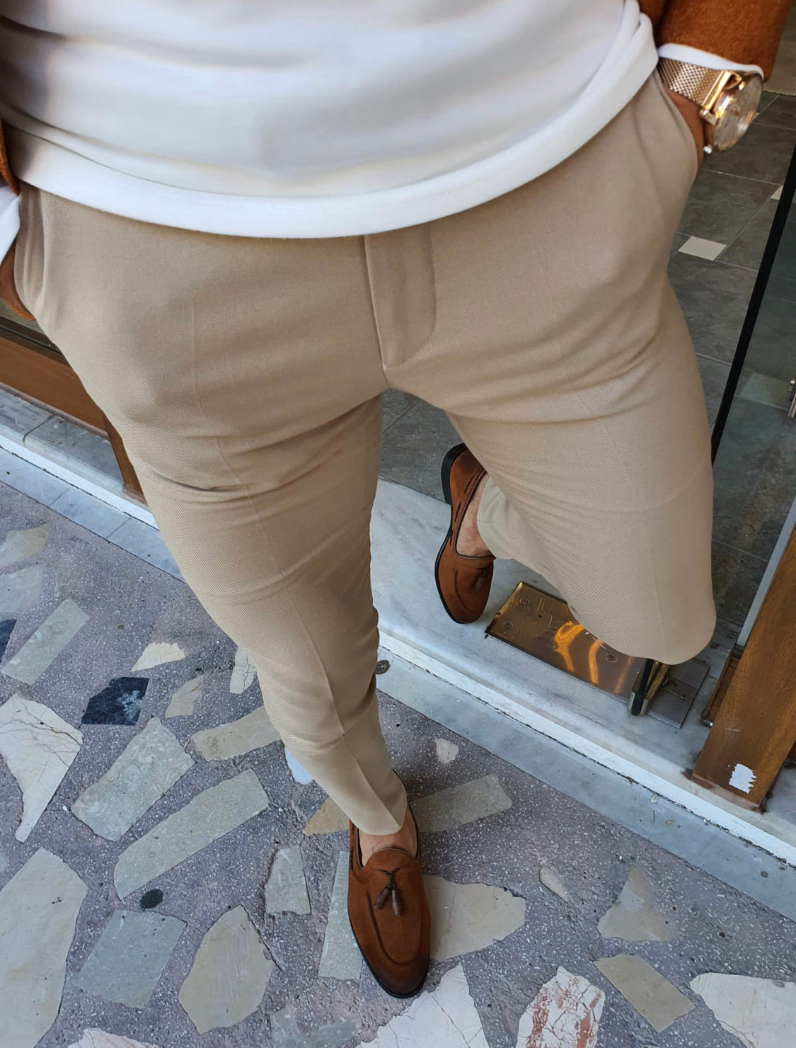 Fonzaso Beige Slim Fit Pants-baagr.myshopify.com-Pants-BOJONI