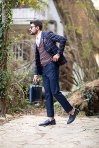 Konda Slim-Fit Plaid Suit Vest Navy Blue-baagr.myshopify.com-suit-BOJONI