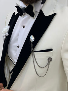 Fettachi White Slim Fit Velvet Peak Lapel Tuxedo-baagr.myshopify.com-1-BOJONI