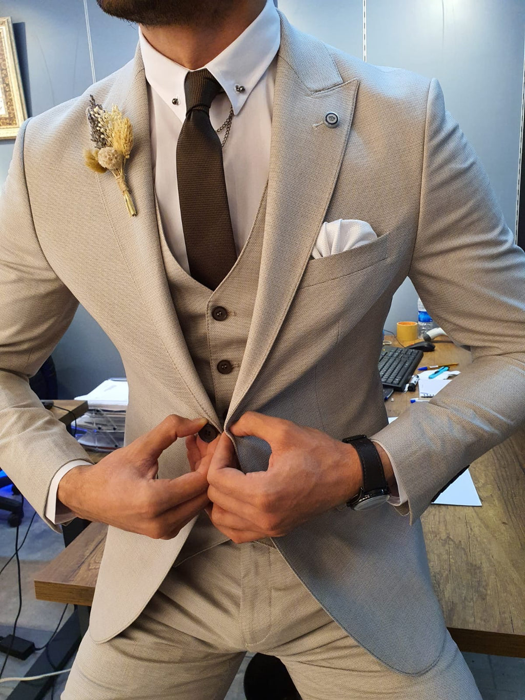 Marc Slim-Fit Suit Vest Beige-baagr.myshopify.com-suit-BOJONI