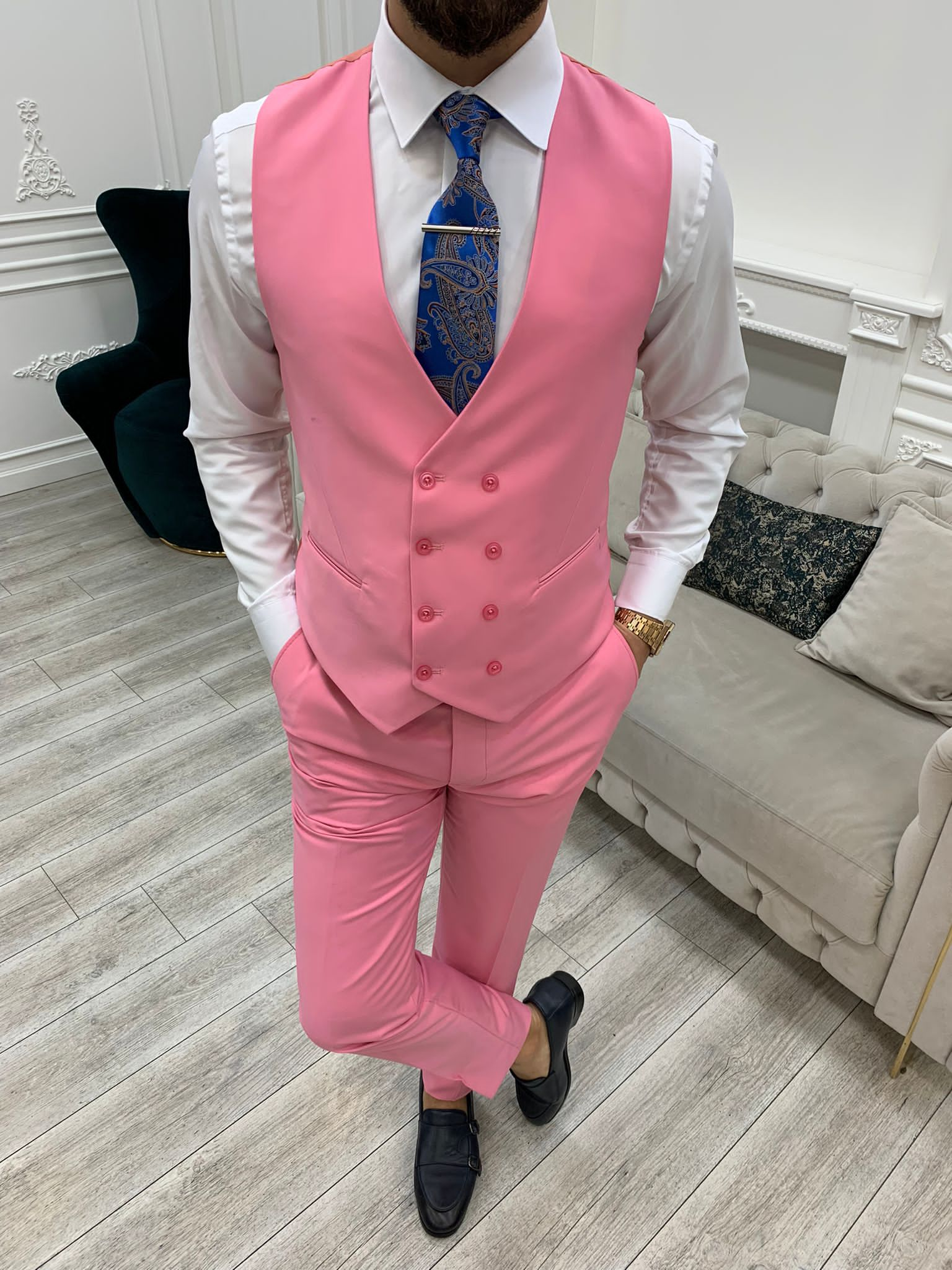 Bojoni Monte Pink  Slim Fit Suit