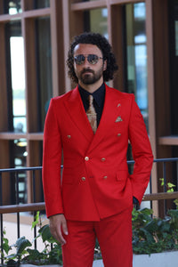 Bojoni Lerno Red Slim Fit Double Breasted Suit