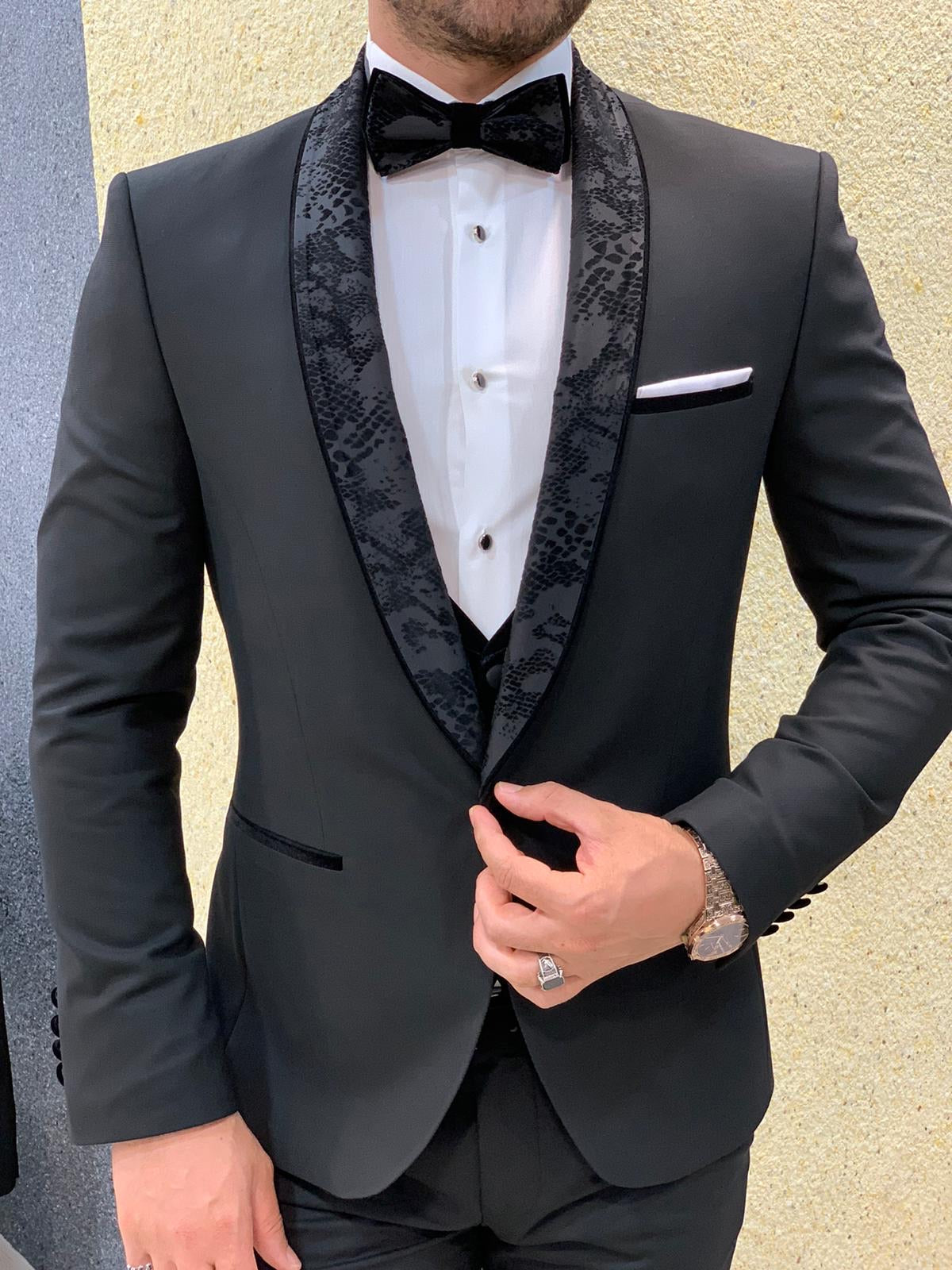 Trivio Jacquard Black Shawl Slim Fit Tuxedo-baagr.myshopify.com-1-BOJONI